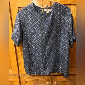 Valerie Stevens Blue Casual Button Down Shirt with Geometric Pattern